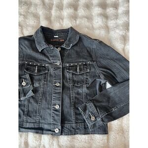 Cropped Black Denim Jacket – Studded Detail Y2K Grunge Size XL Womens‎